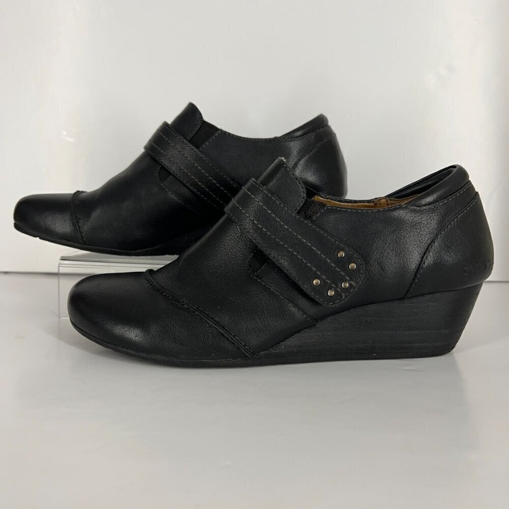 Taos Splurge‎ Black Leather Mary Jane Wedge Casual Heeled Shoe Sz 9
